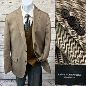 Banana Republic 2 Button Cotton Blazer Mens 42R Jacket Sport Coat Herringbone